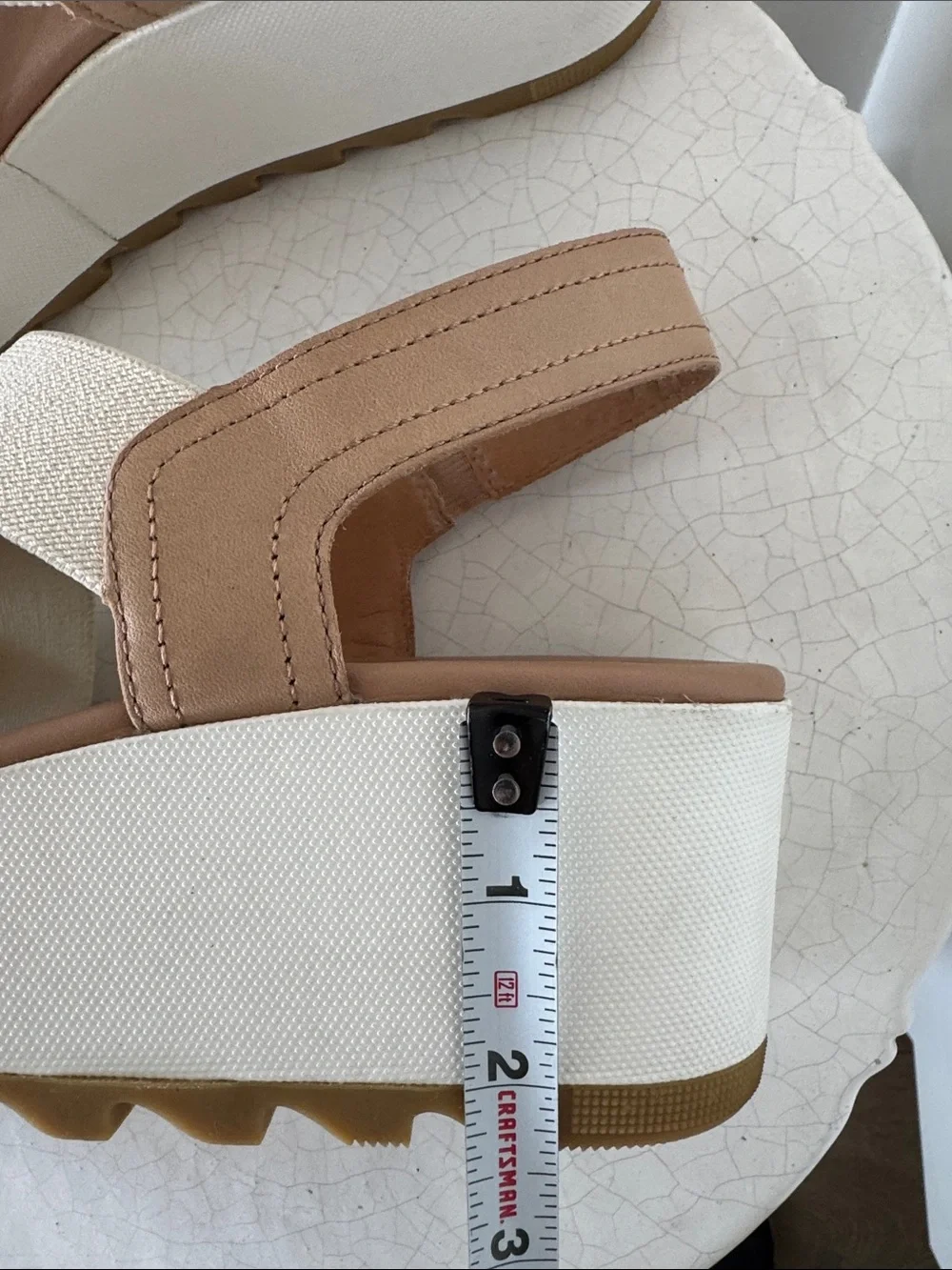 Sorel CAMERON Platform Slingback Honest Beige/Chalk Color Leather Textile Size 9